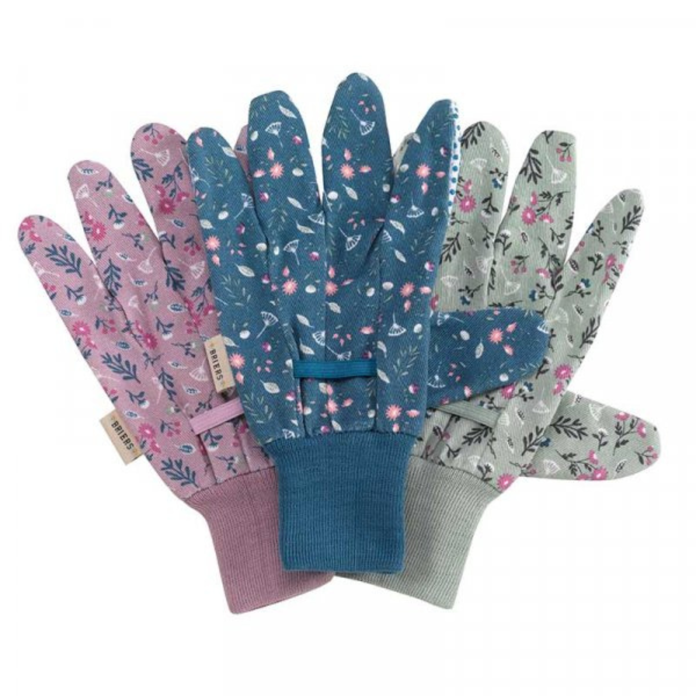Briers - 3 Pack Cotton Grip Gardening Gloves, Flower Field
