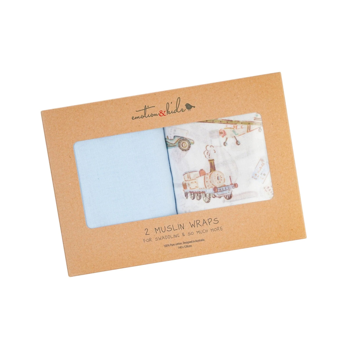 Emotion & Kids - Vintage Transport & Blue 2 Pack Muslin Wrap