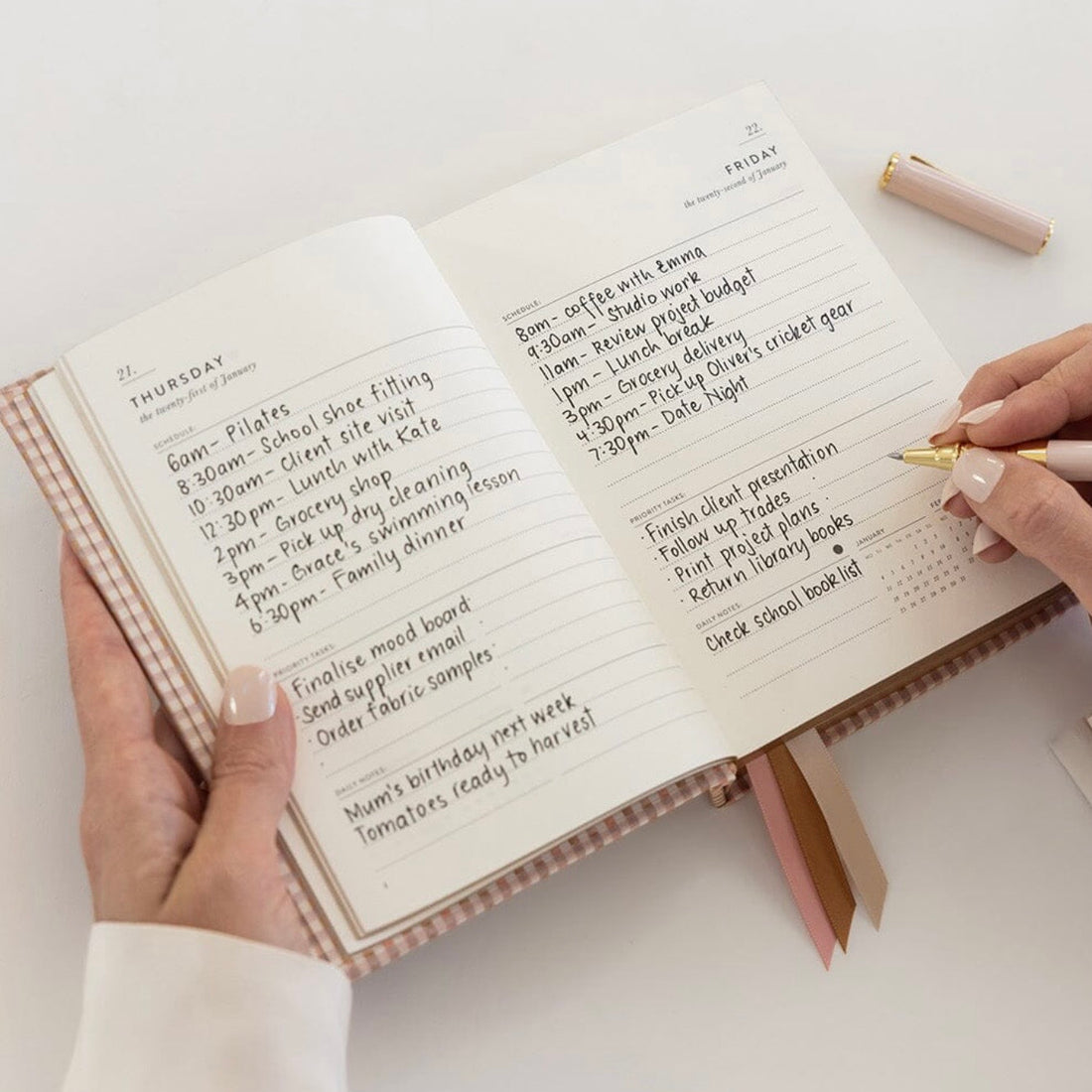 Bespoke Letterpress - 2027 Day to Page Small Planner, Primrose Gingham