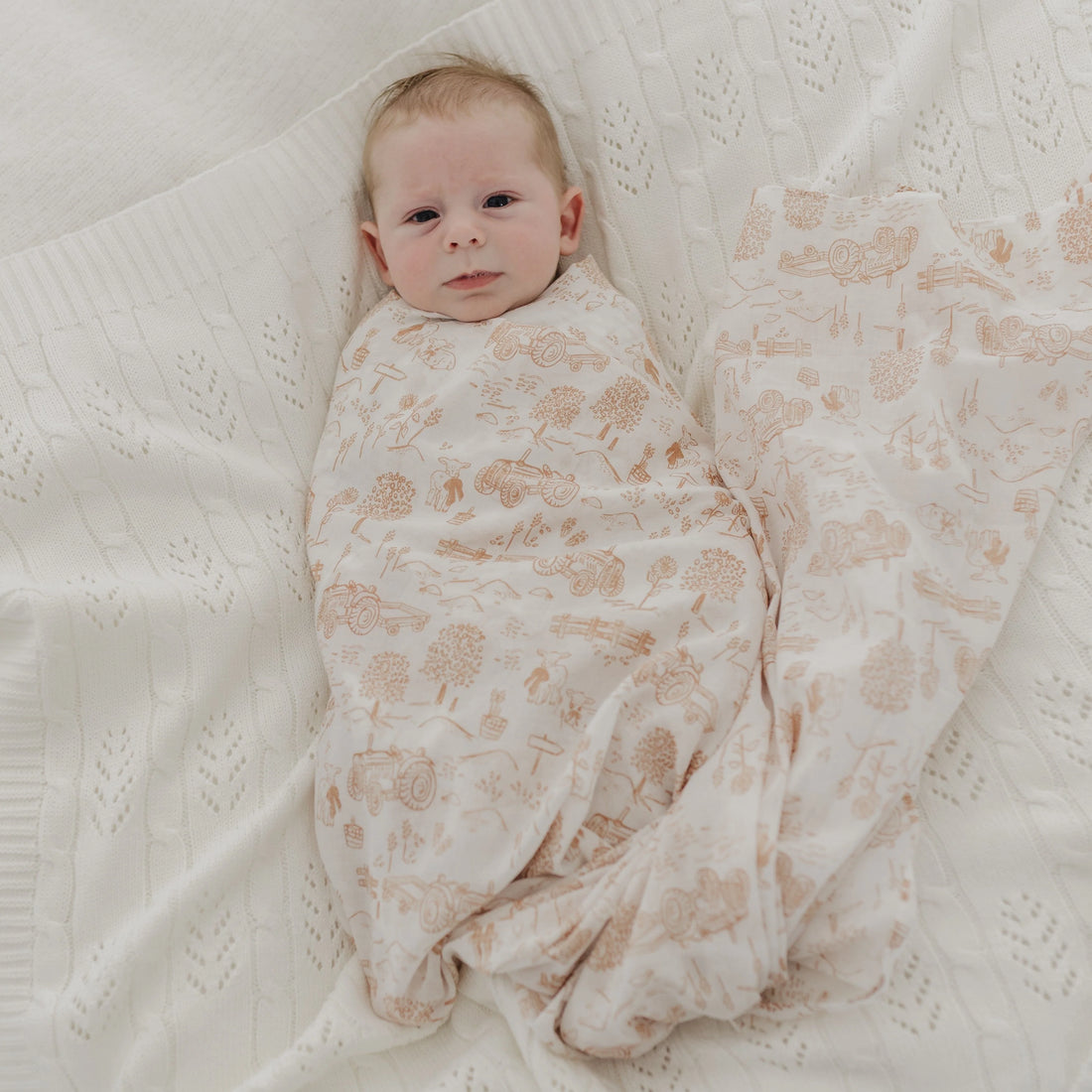Emotion & Kids - Latte Vintage Farm & White 2 Pack Muslin Wrap