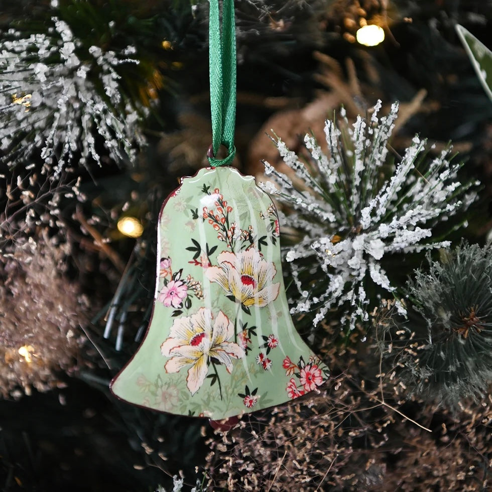 Floral Hanging Enamel Bell & Bow