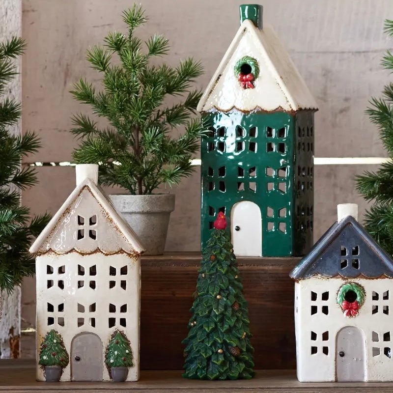 Alsace Tea Light Village - Large House with Wreath - The Flower Crate