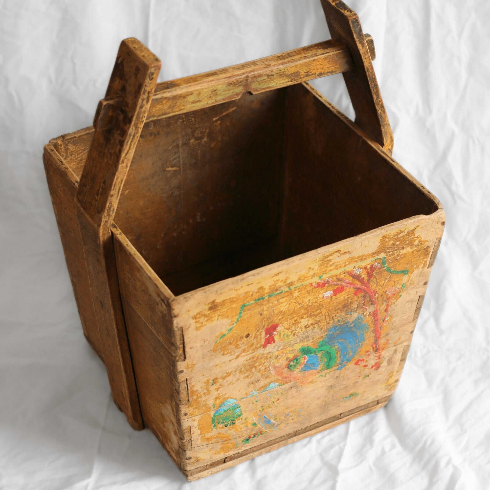 Antique Wooden Rice Carry Bucket - Mira - The Flower Crate
