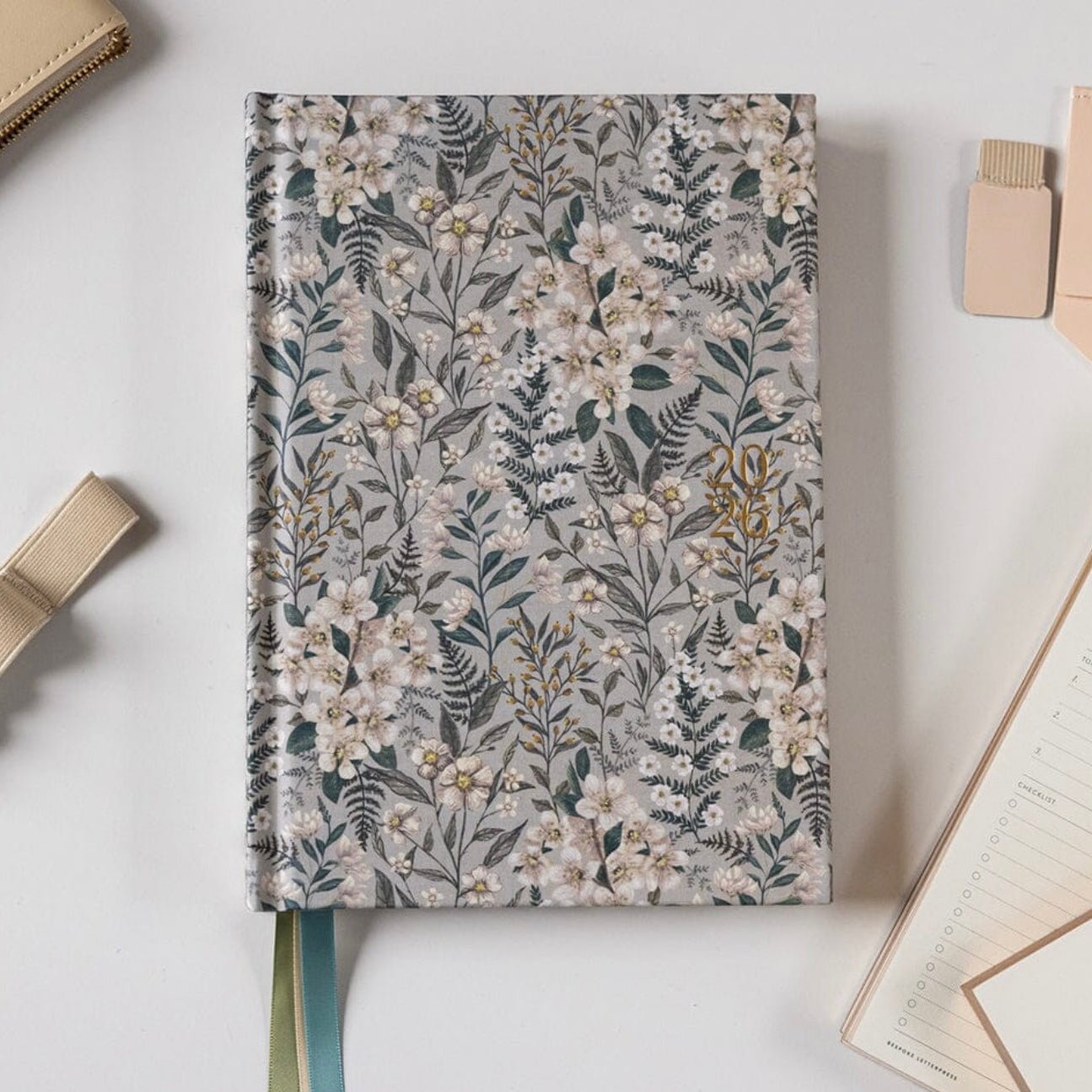 Bespoke Letterpress - 2026 Weekly Linen Planner, Ivory Garden - The Flower Crate