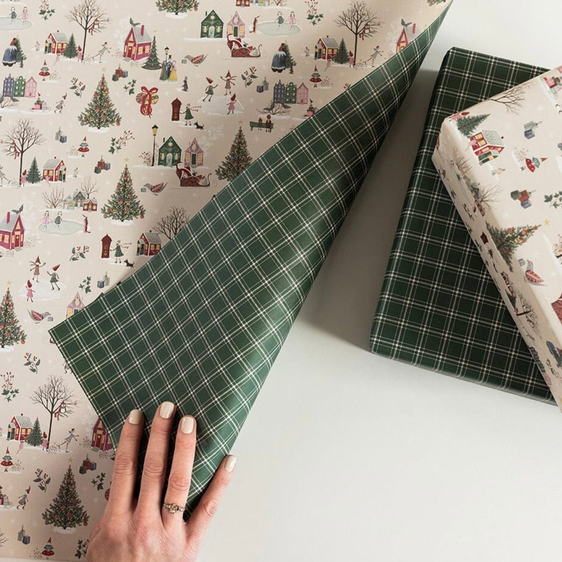 Bespoke Letterpress - Christmas Wonderland/ Spruce Tartan Gift Wrap Sheet - The Flower Crate