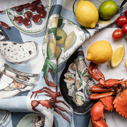 Bespoke Letterpress - Crab &amp; Squid 100% Linen Tea Towel - The Flower Crate