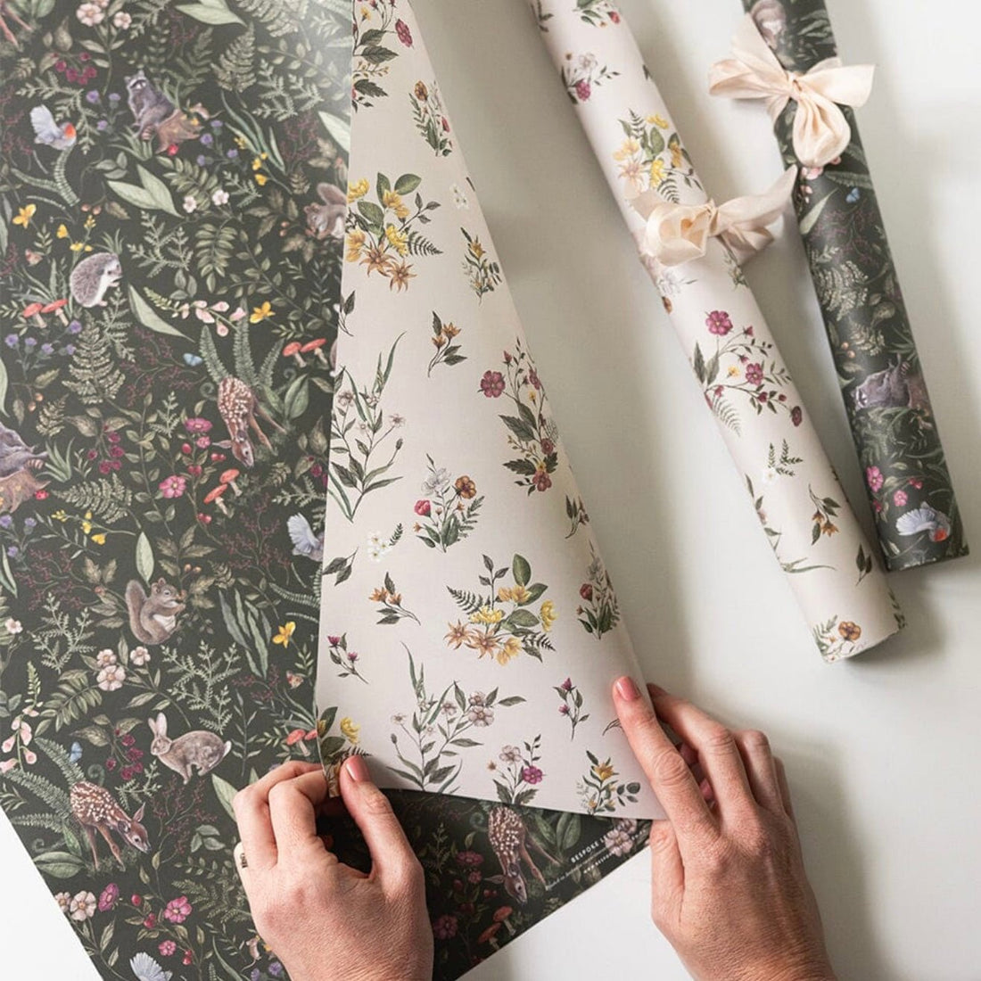 Bespoke Letterpress - Dainty Blooms/ Forest Friends Gift Wrap Sheet - The Flower Crate