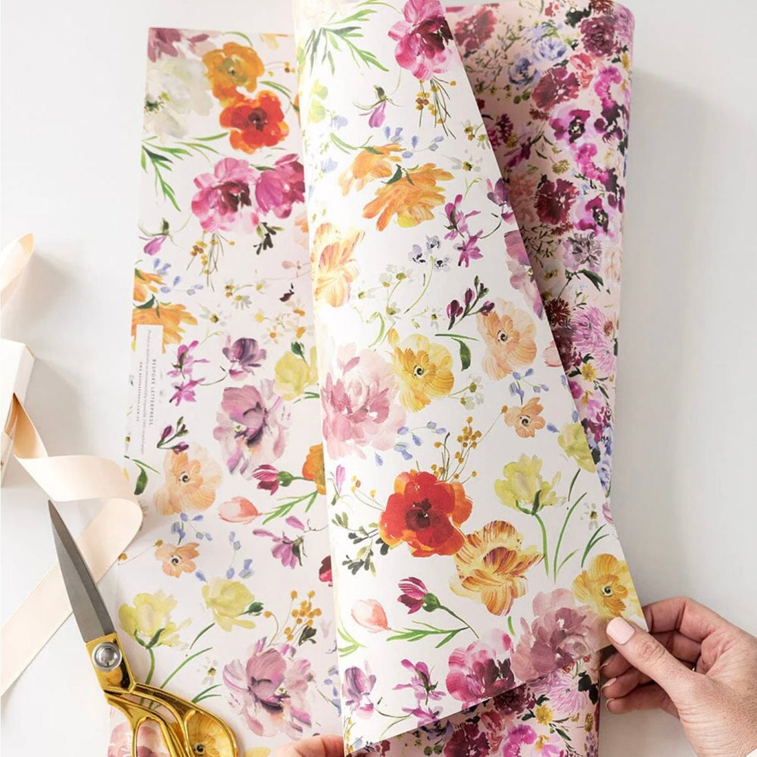 Bespoke Letterpress - Ranunculus/ Wildflowers Gift Wrap Sheet - The Flower Crate