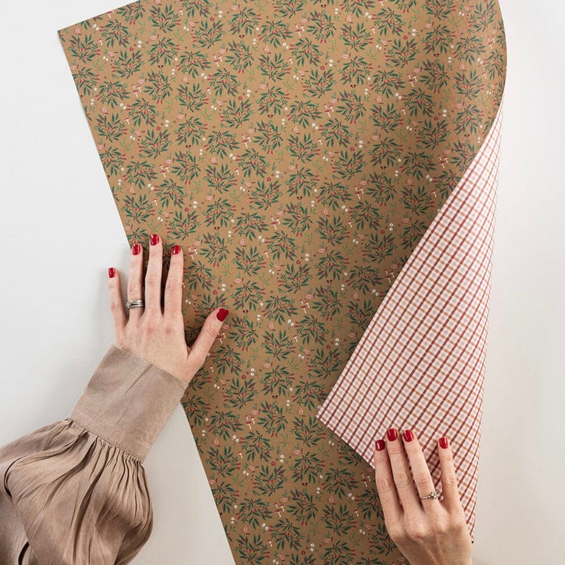 Bespoke Letterpress - Woodland Harvest/ Christmas Tartan Gift Wrap Sheet - The Flower Crate