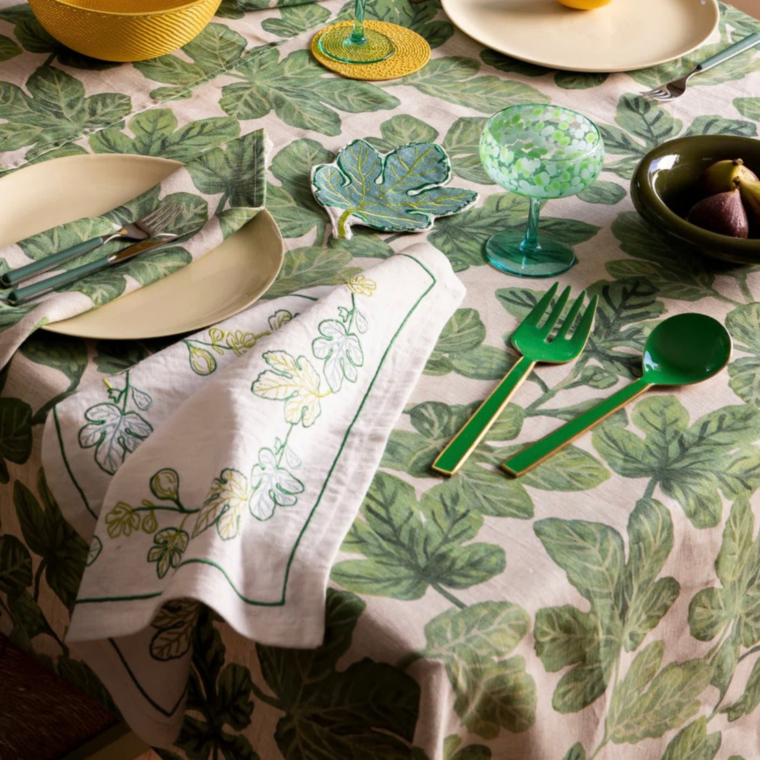 Bonnie & Neil - Enamel & Brass Salad Servers, Emerald - The Flower Crate