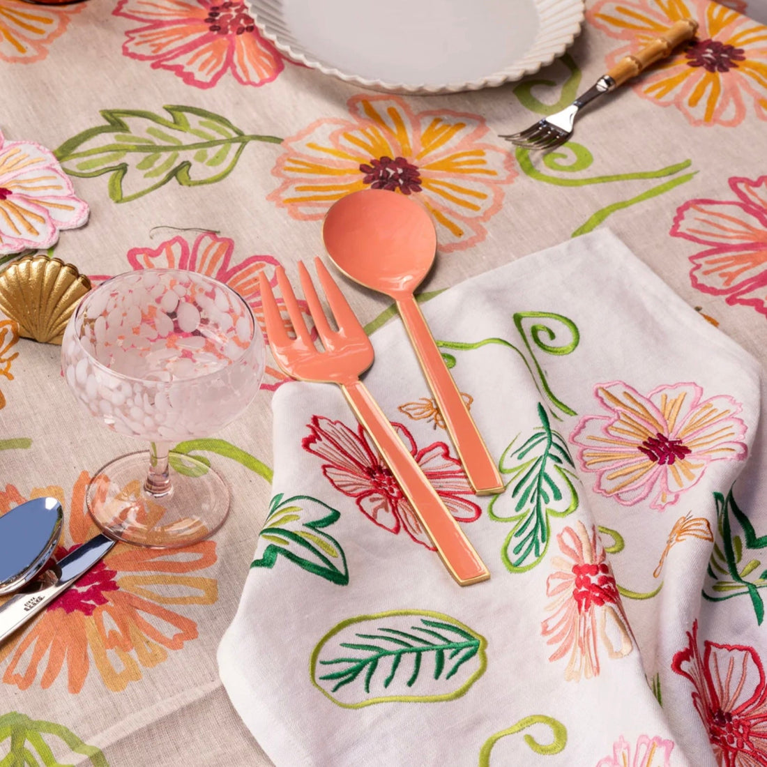 Bonnie & Neil - Enamel & Brass Salad Servers, Peach - The Flower Crate