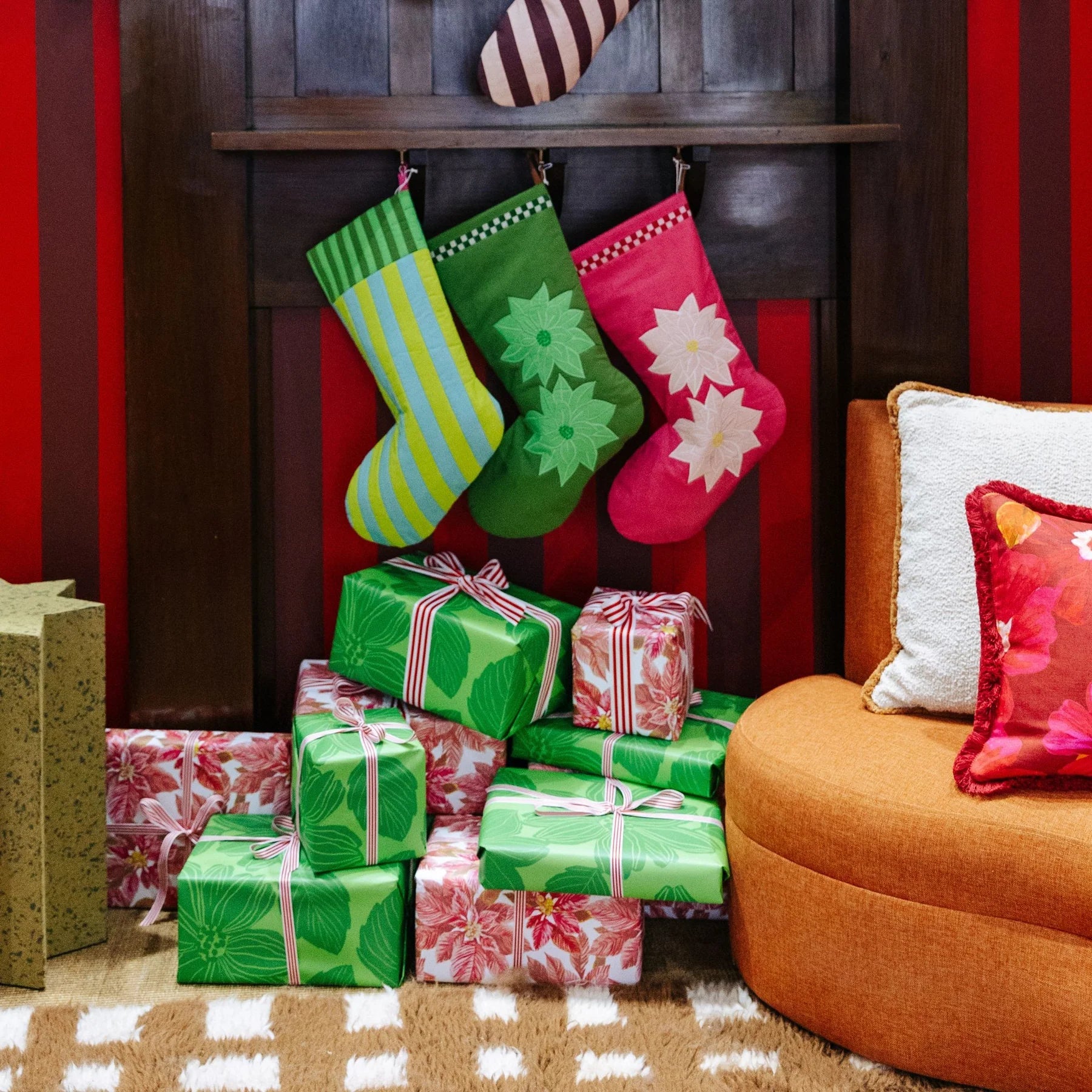 Bonnie & Neil - Stripe Green Christmas Stocking - The Flower Crate