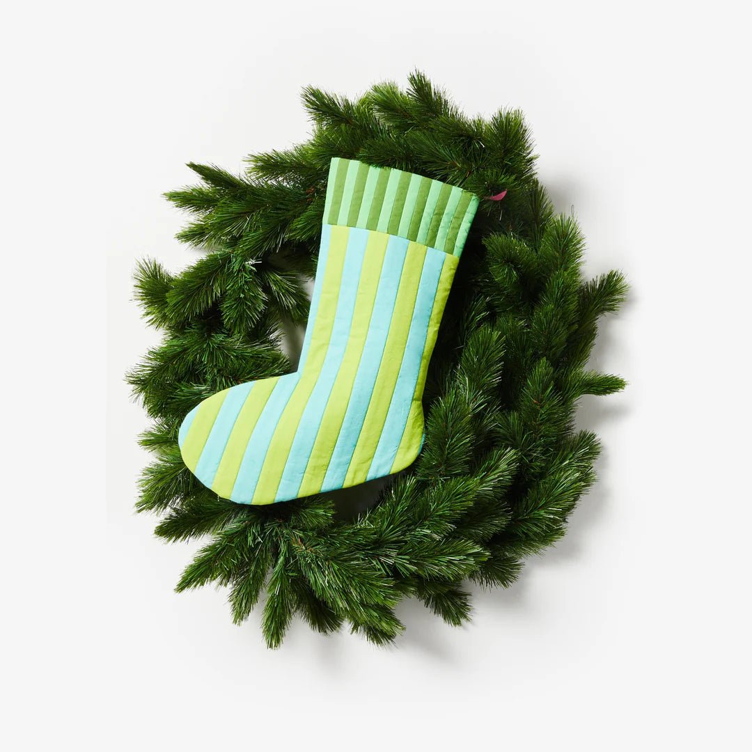 Bonnie & Neil - Stripe Green Christmas Stocking - The Flower Crate