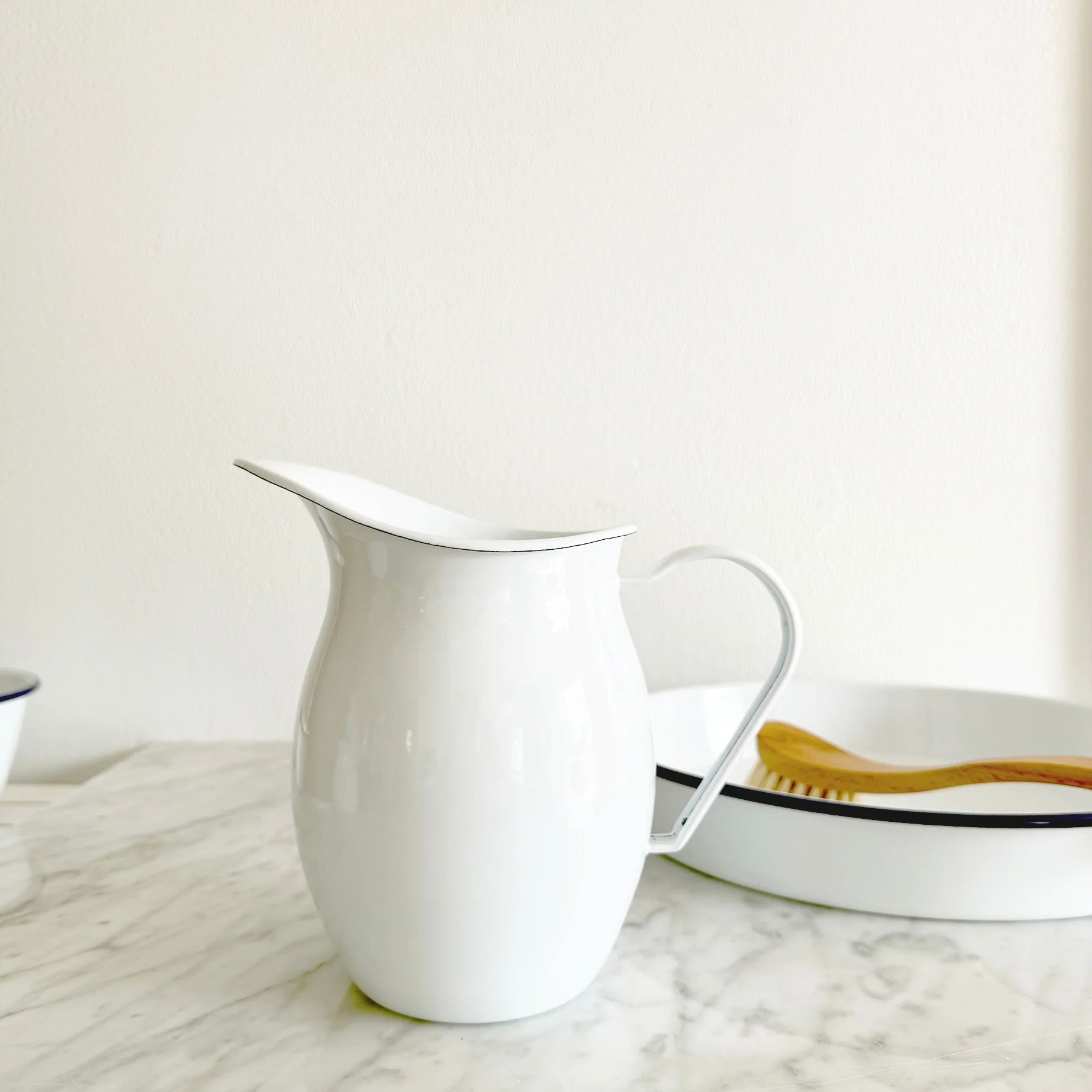 Dishy - 1L Enamel Pitcher, White - The Flower Crate