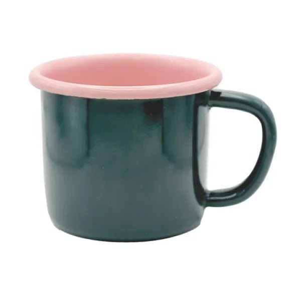 Dishy Enamelware 400mL Mug - Dark Green &amp; Pink - The Flower Crate