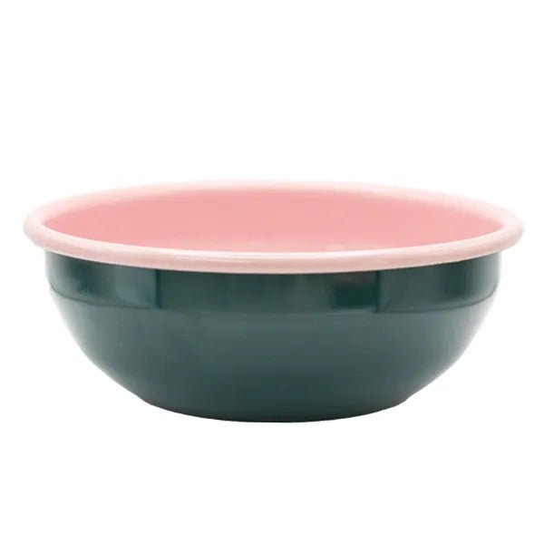 Dishy Enamelware Bowl - Dark Green &amp; Pink - The Flower Crate