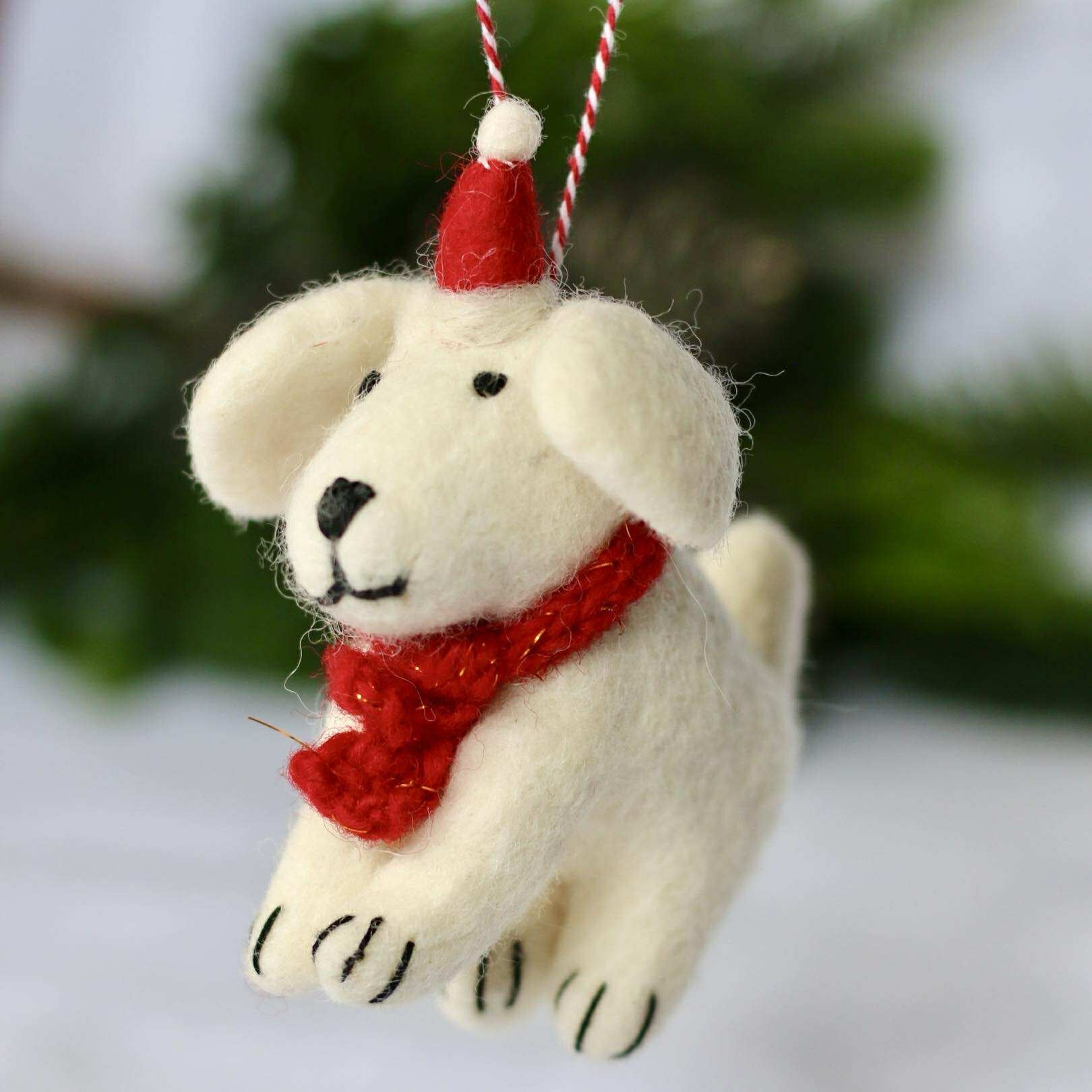 Felted Christmas Decoration - Dog Snowy - The Flower Crate