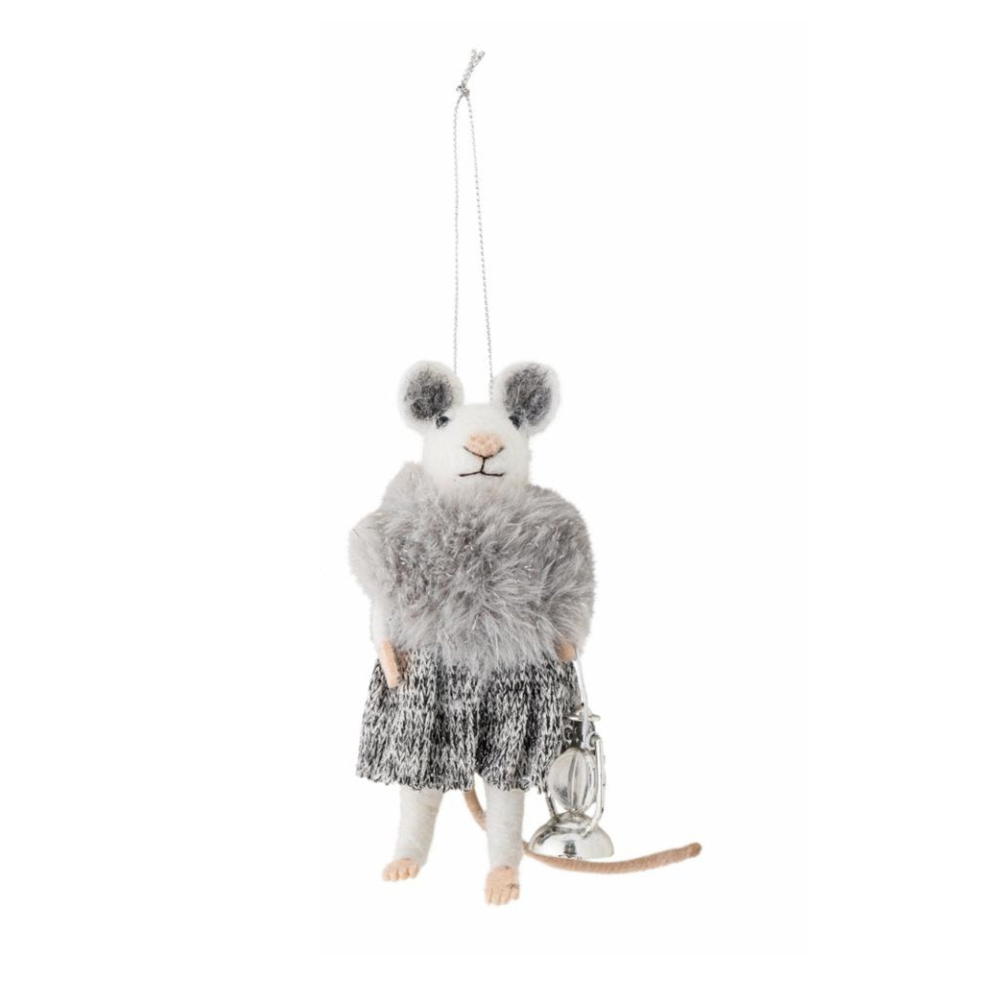 Felted Christmas Peo Ornament - Mouse in Silver Dress - The Flower Crate
