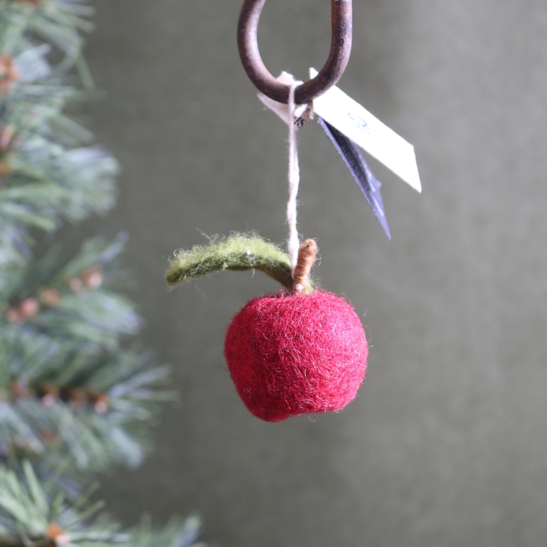 Felted Wool Dark Red Apple Decoration - The Flower Crate