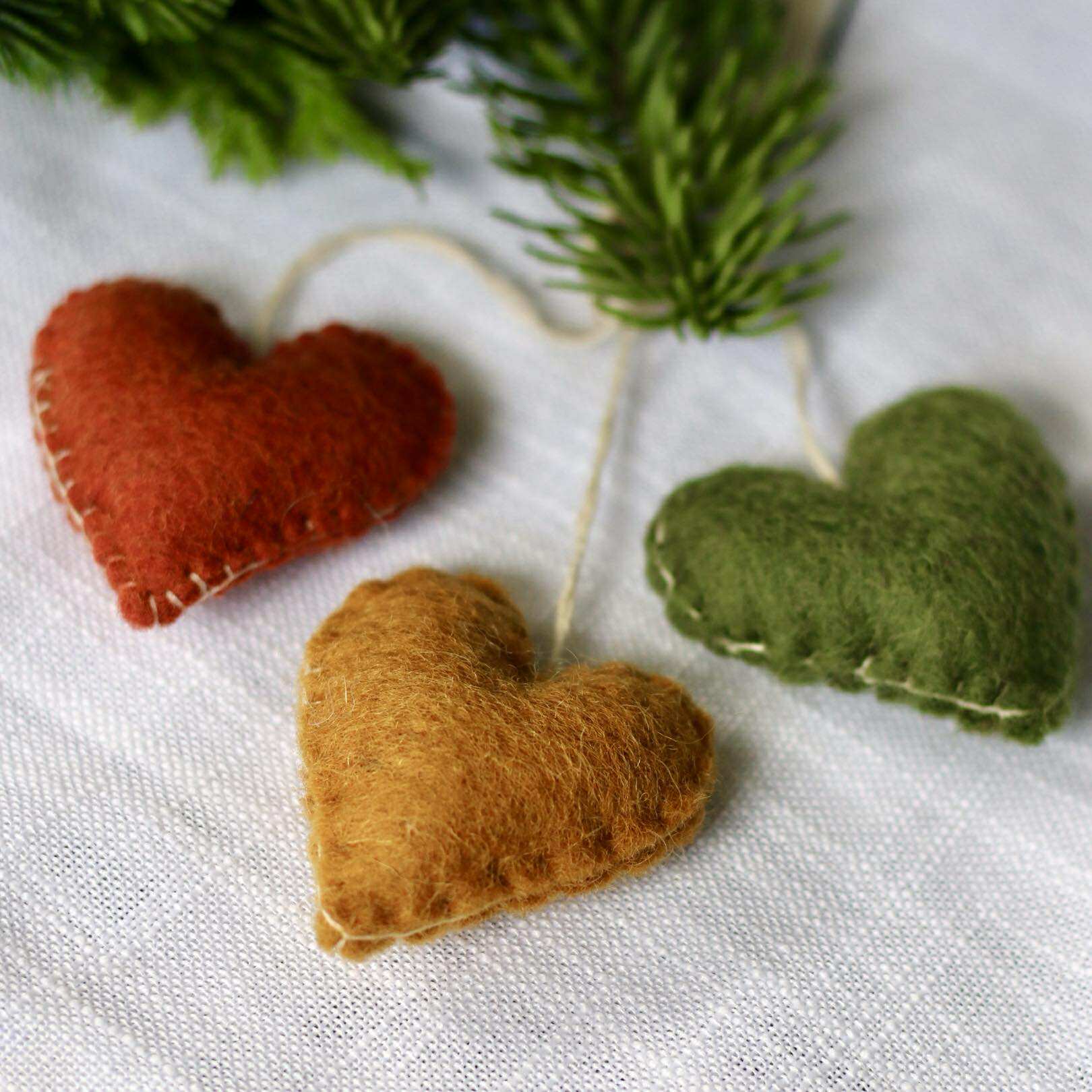 Felted Wool Hanging Heart Decorations - The Flower Crate