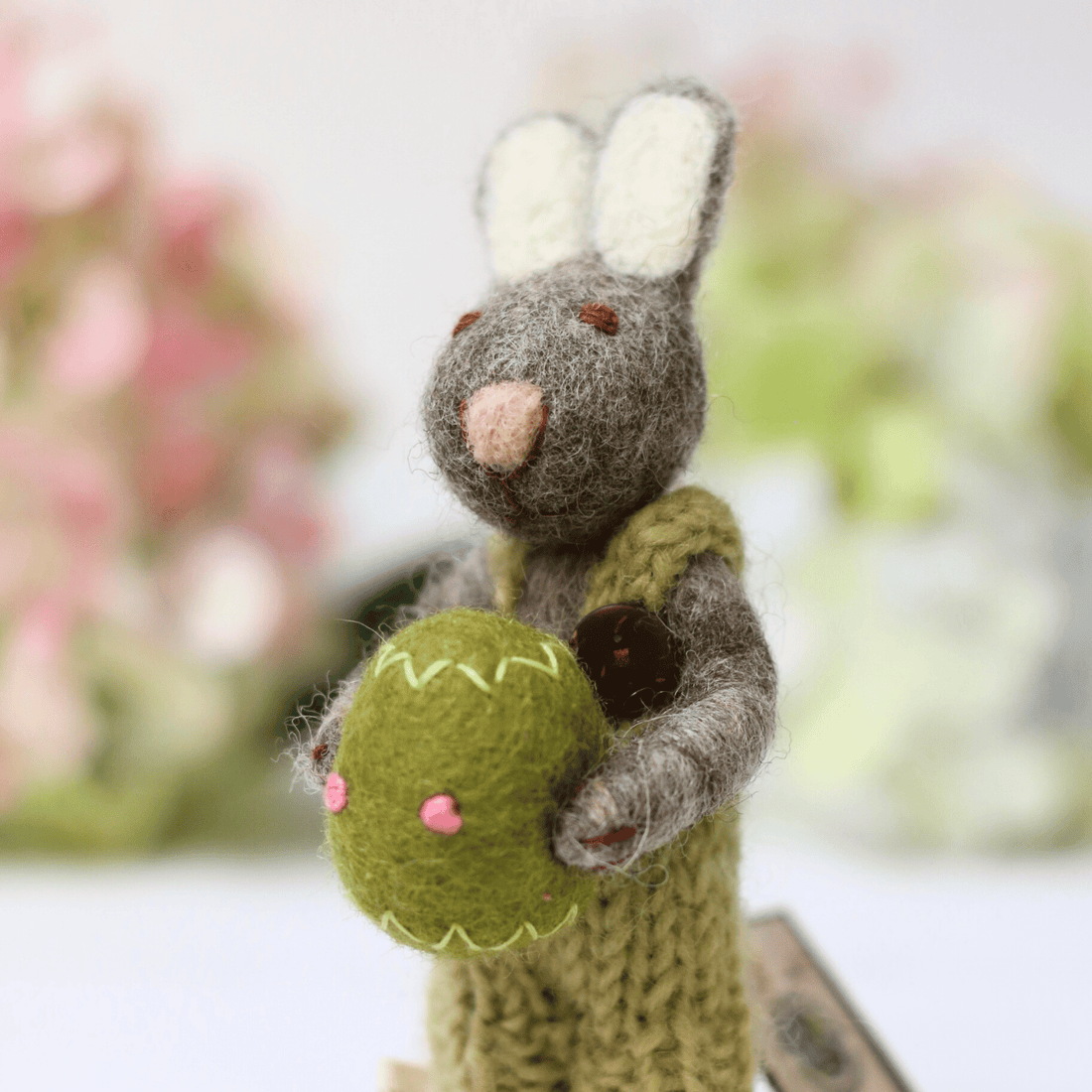 Gry & Sif - Grey Bunny with Green Egg - The Flower Crate