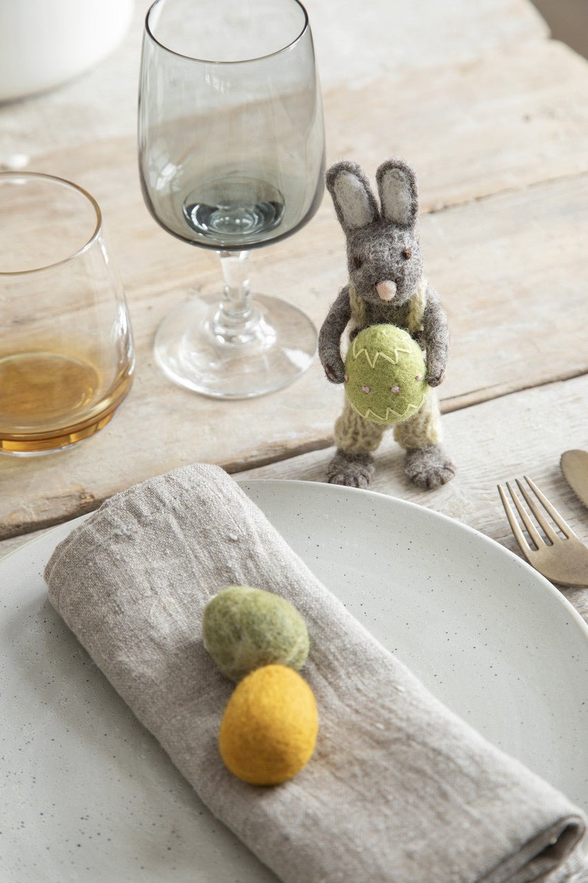 Gry & Sif - Grey Bunny with Green Egg - The Flower Crate