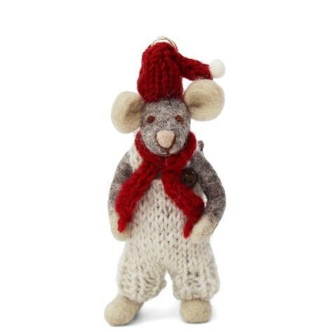 Gry & Sif - Mouse with Red Hat & Scarf Hanging Decoration - The Flower Crate
