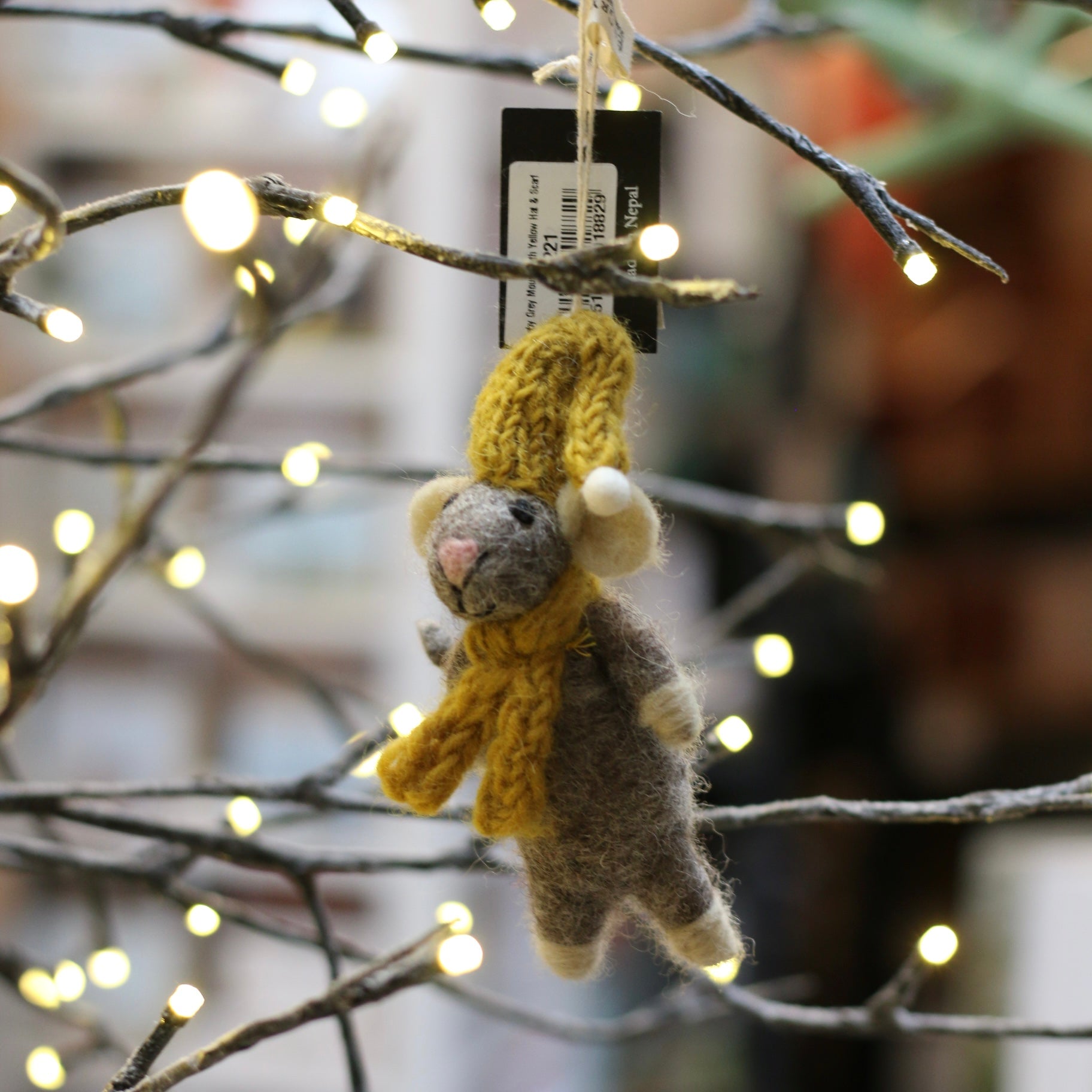 Gry & Sif - Mouse with Yellow Hat & Scarf Hanging Decoration - The Flower Crate