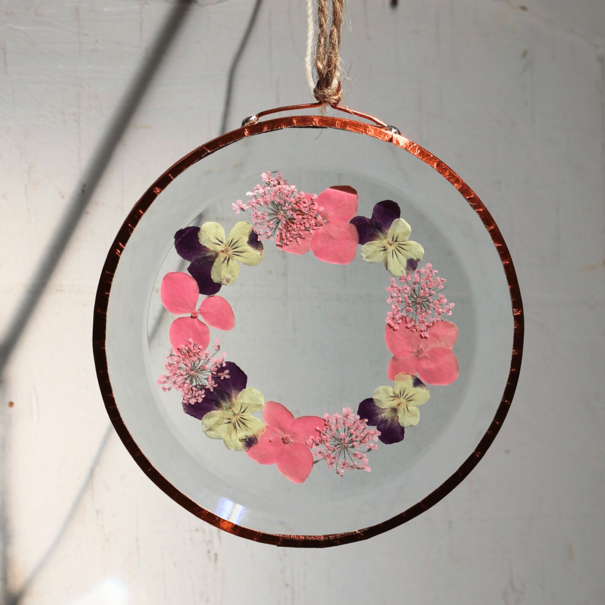 Hydrangea Ranger - Pressed Flower Suncatcher, Medium Round - The Flower Crate