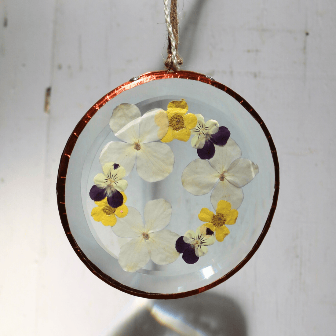 Hydrangea Ranger - Pressed Flower Suncatcher, Medium Round - The Flower Crate