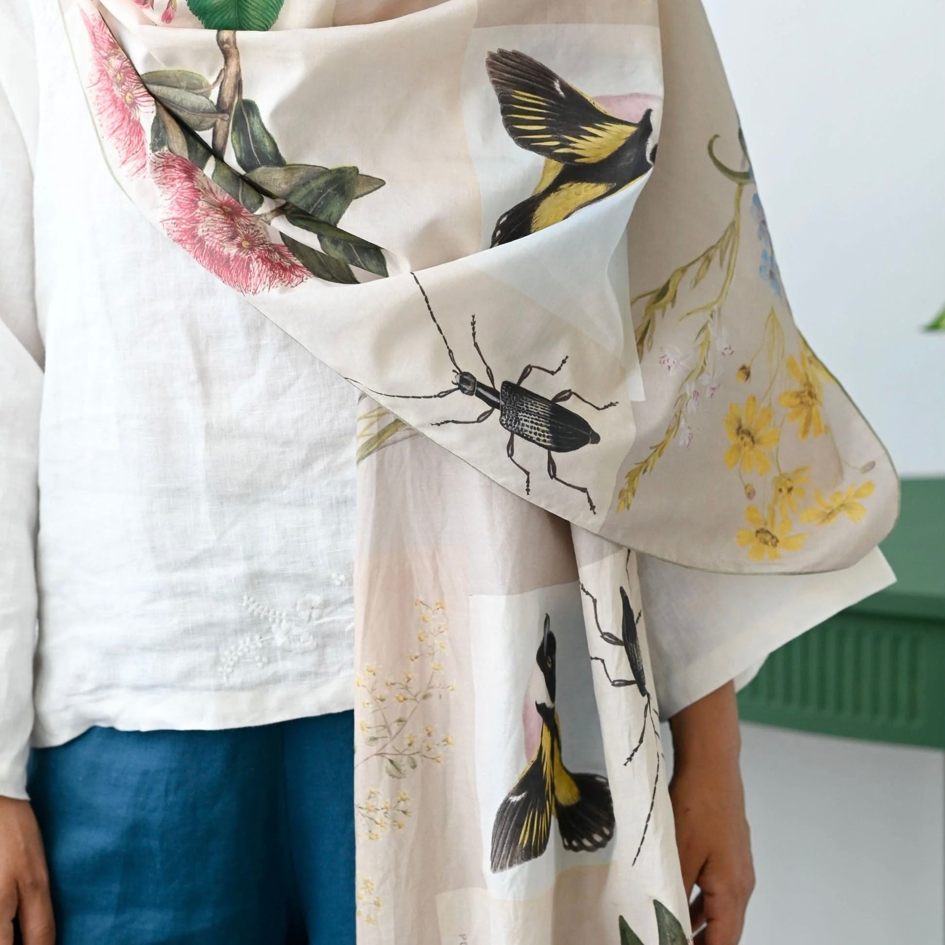 Lazybones - Silk & Cotton Scarf, Natural World - The Flower Crate