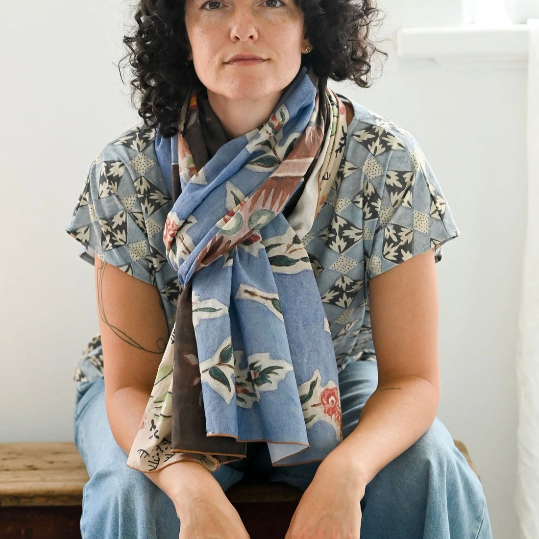 Lazybones - Silk & Cotton Scarf, Painted - The Flower Crate