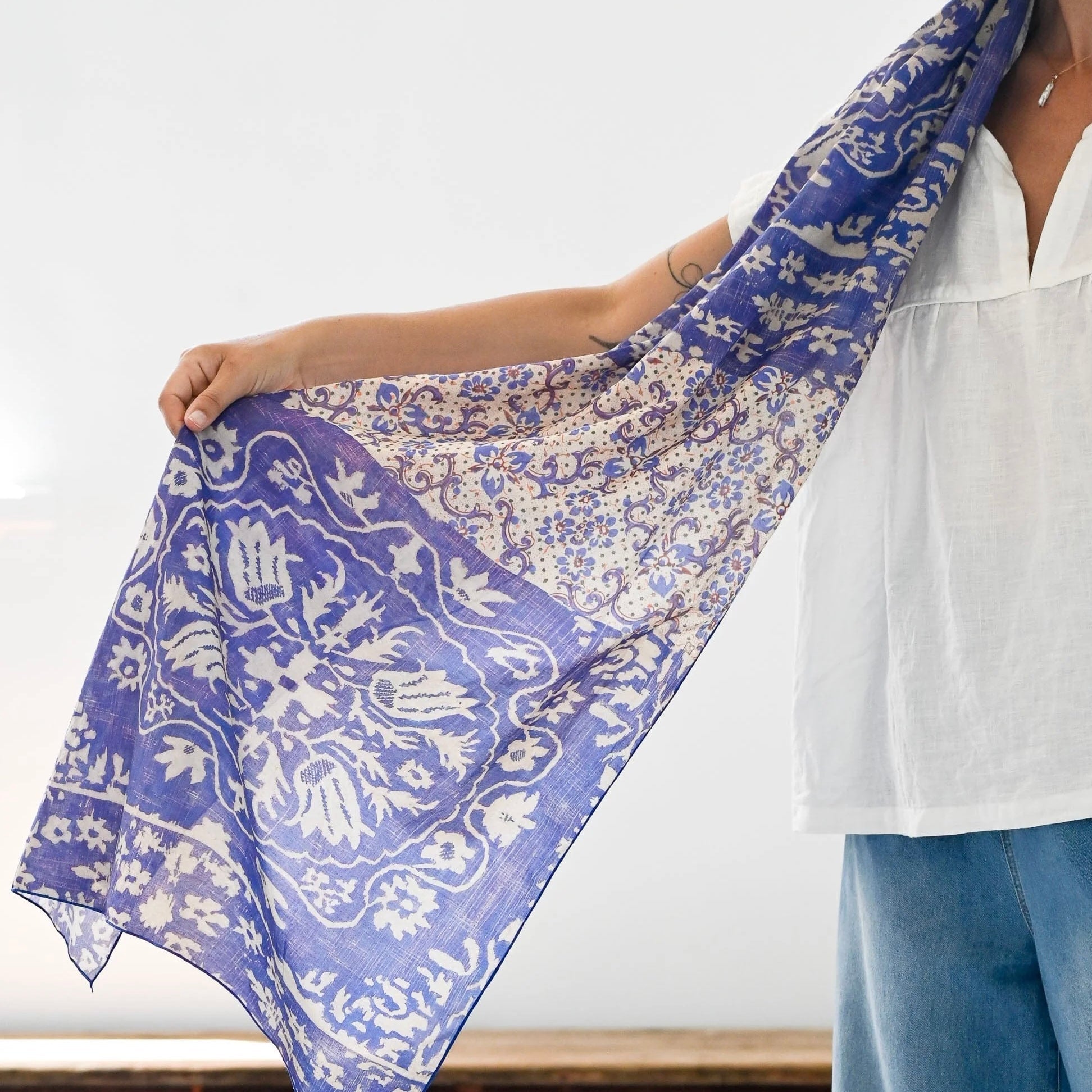 Lazybones - Silk & Cotton Scarf, Ultramarine - The Flower Crate