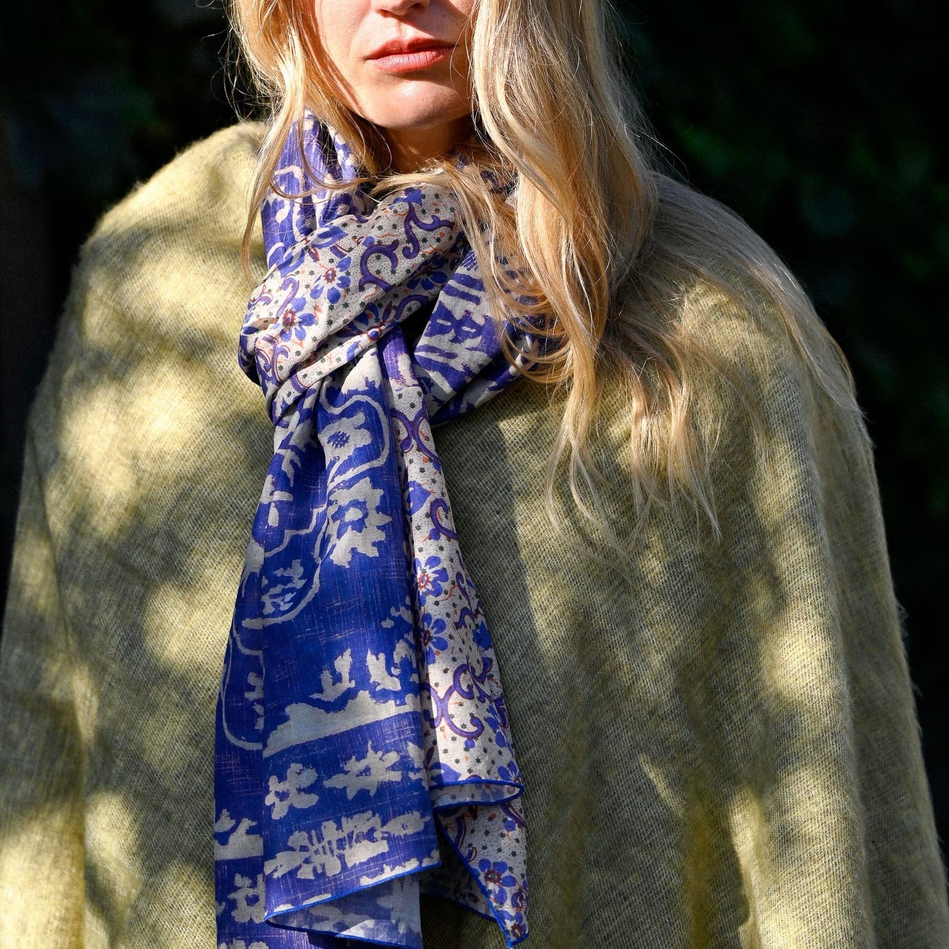 Lazybones - Silk & Cotton Scarf, Ultramarine - The Flower Crate