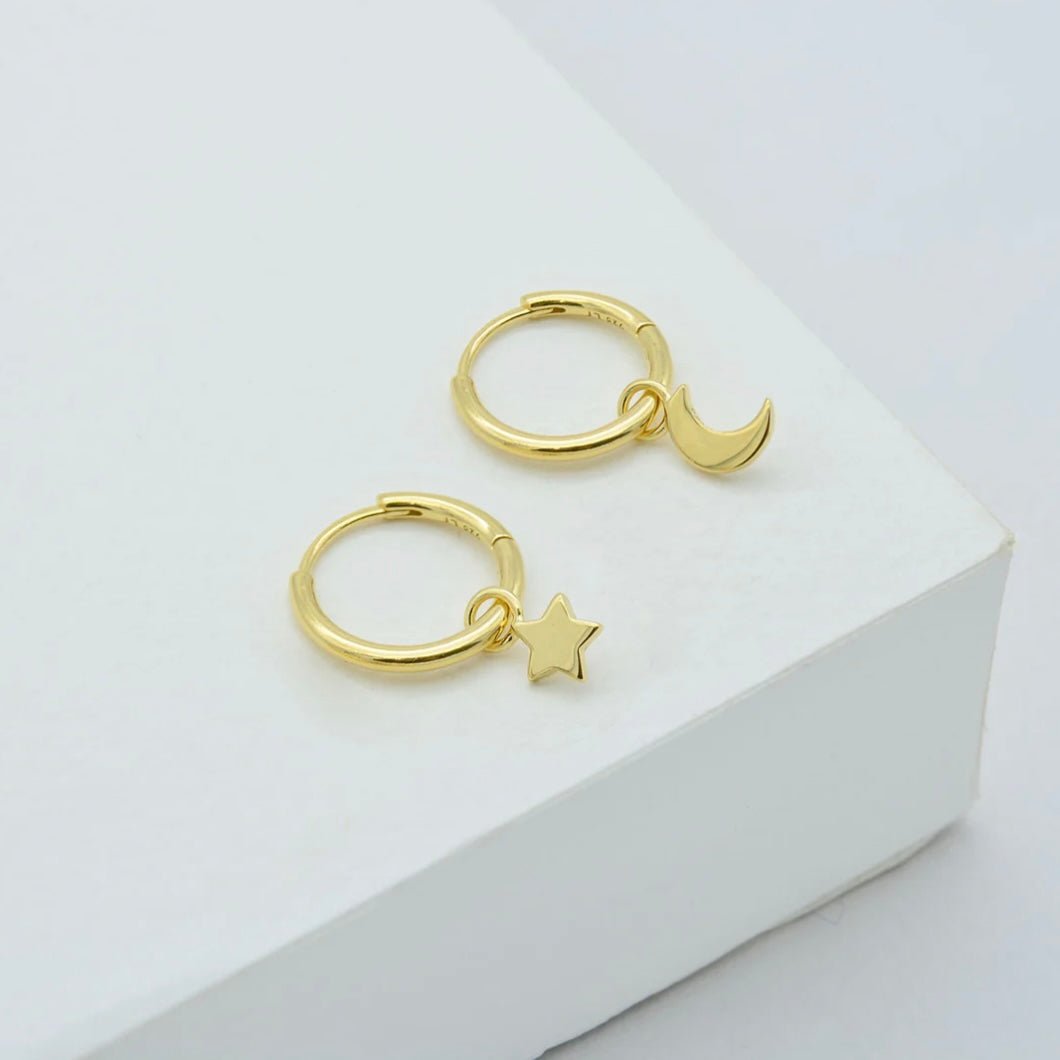 Linda Tahija - Star & Moon Huggie Earrings - The Flower Crate