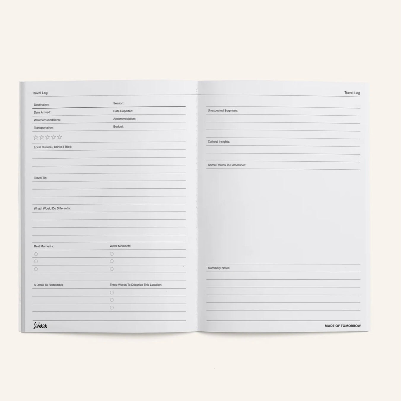 Made of Tomorrow - Sidekick Journal, Travel Log - The Flower Crate