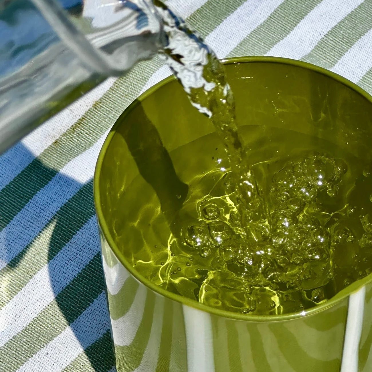 Maegen - Alina Drinking Glass, Olive & White - The Flower Crate