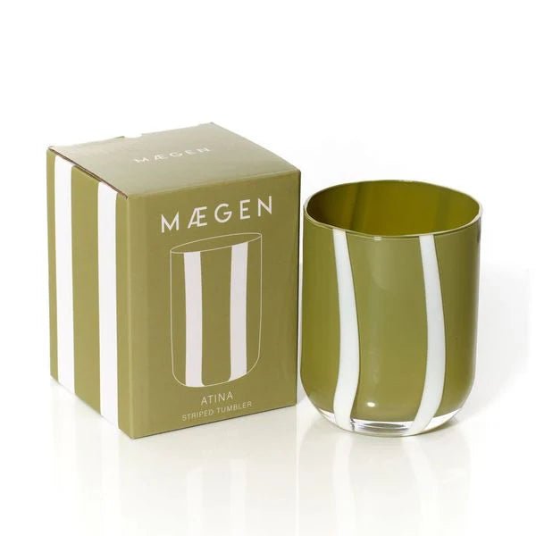 Maegen - Alina Drinking Glass, Olive & White - The Flower Crate