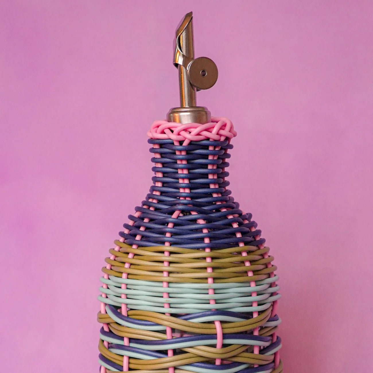Maegen - Woven Oil Pourer, Pink & Navy - The Flower Crate