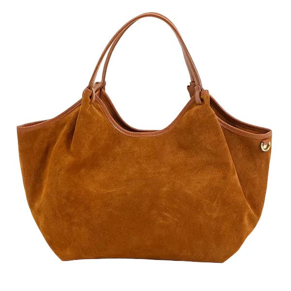 Maison Fanli - Hector Suede Leather Handbag, Camel - The Flower Crate