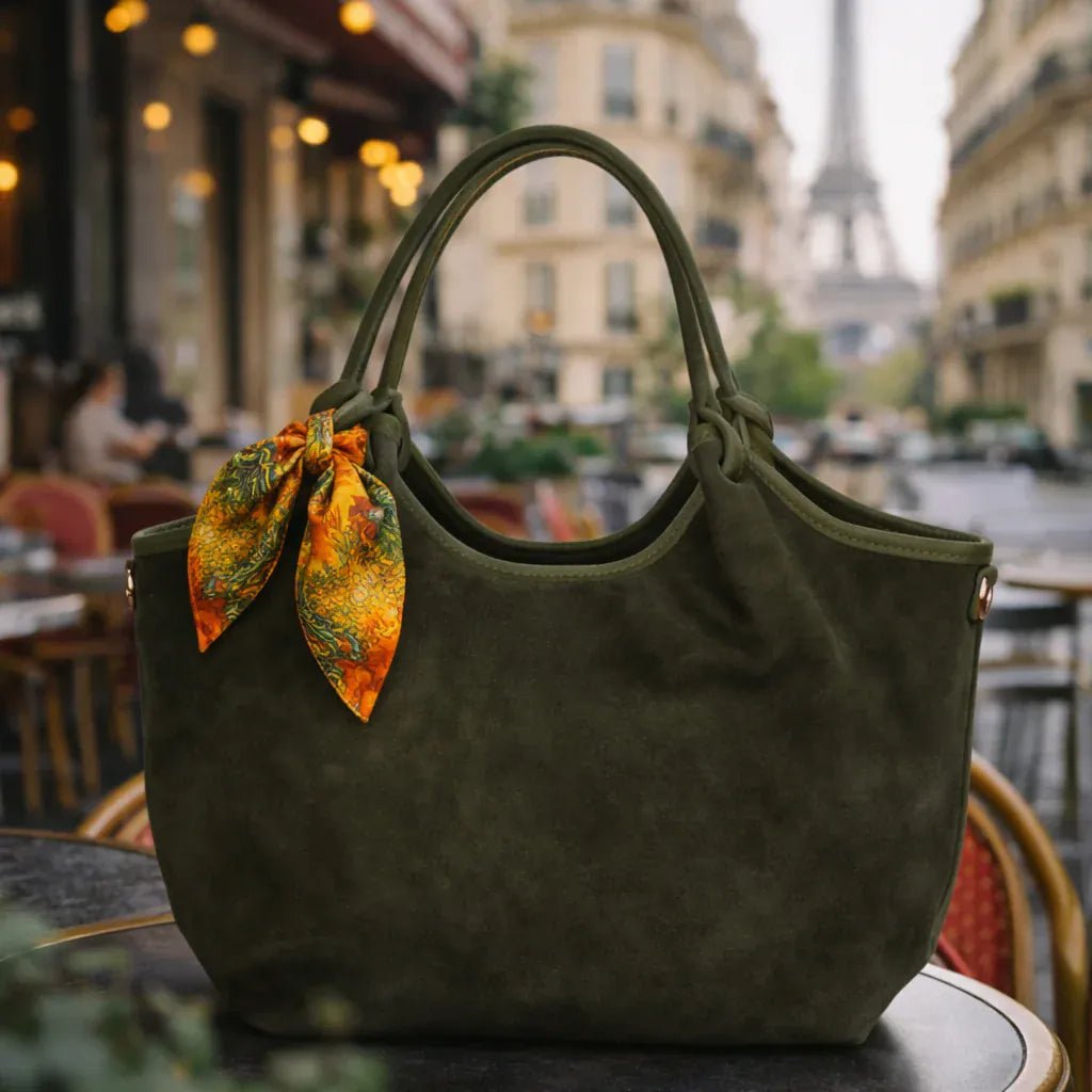 Maison Fanli - Hector Suede Leather Handbag, Khaki - The Flower Crate