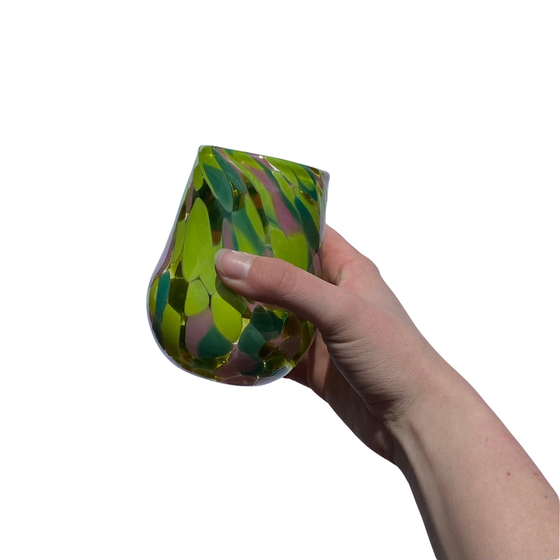 Matthew Hall - Hand Blown Glass Tumbler, Green & Pink - The Flower Crate