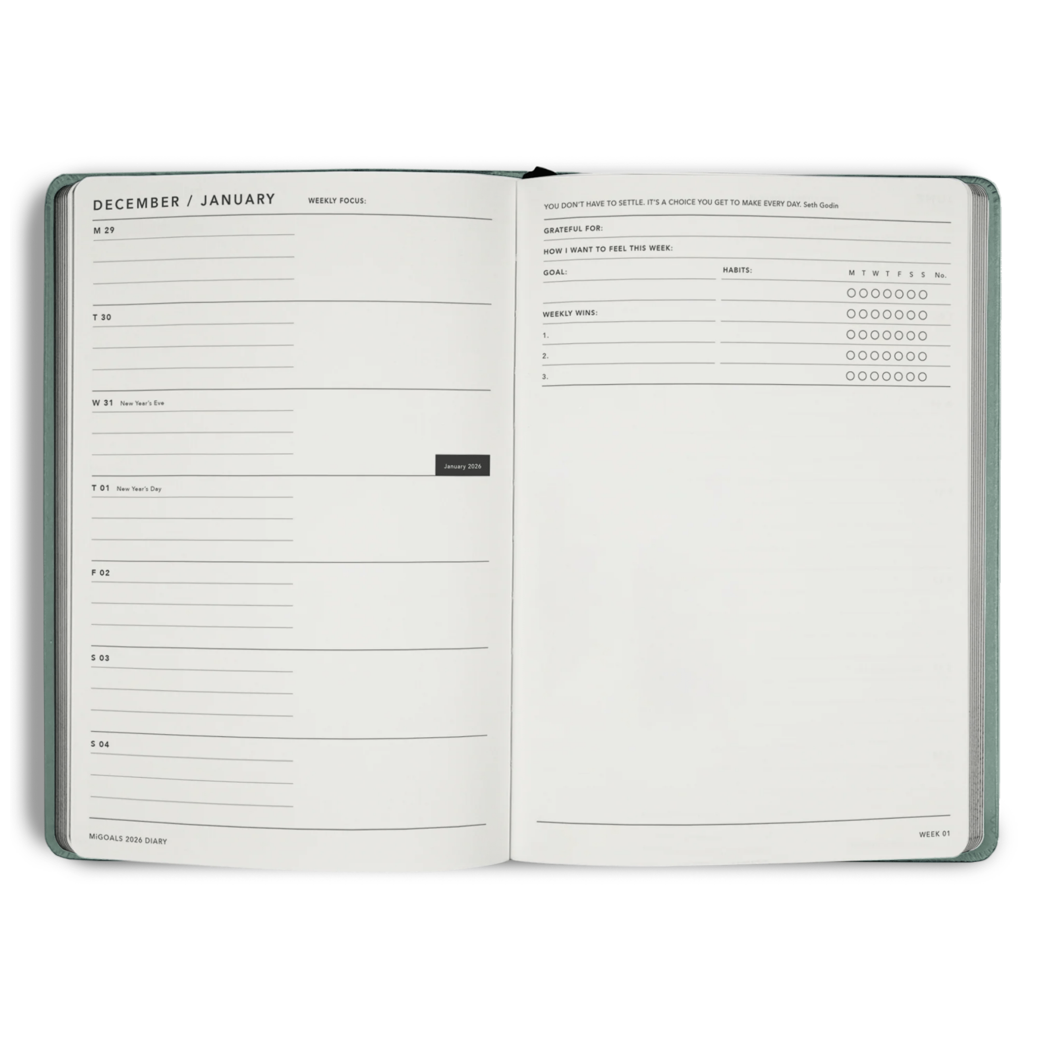 MiGoals - 2026 Sea Green "From the Little Things" Weekly Notes Diary - The Flower Crate