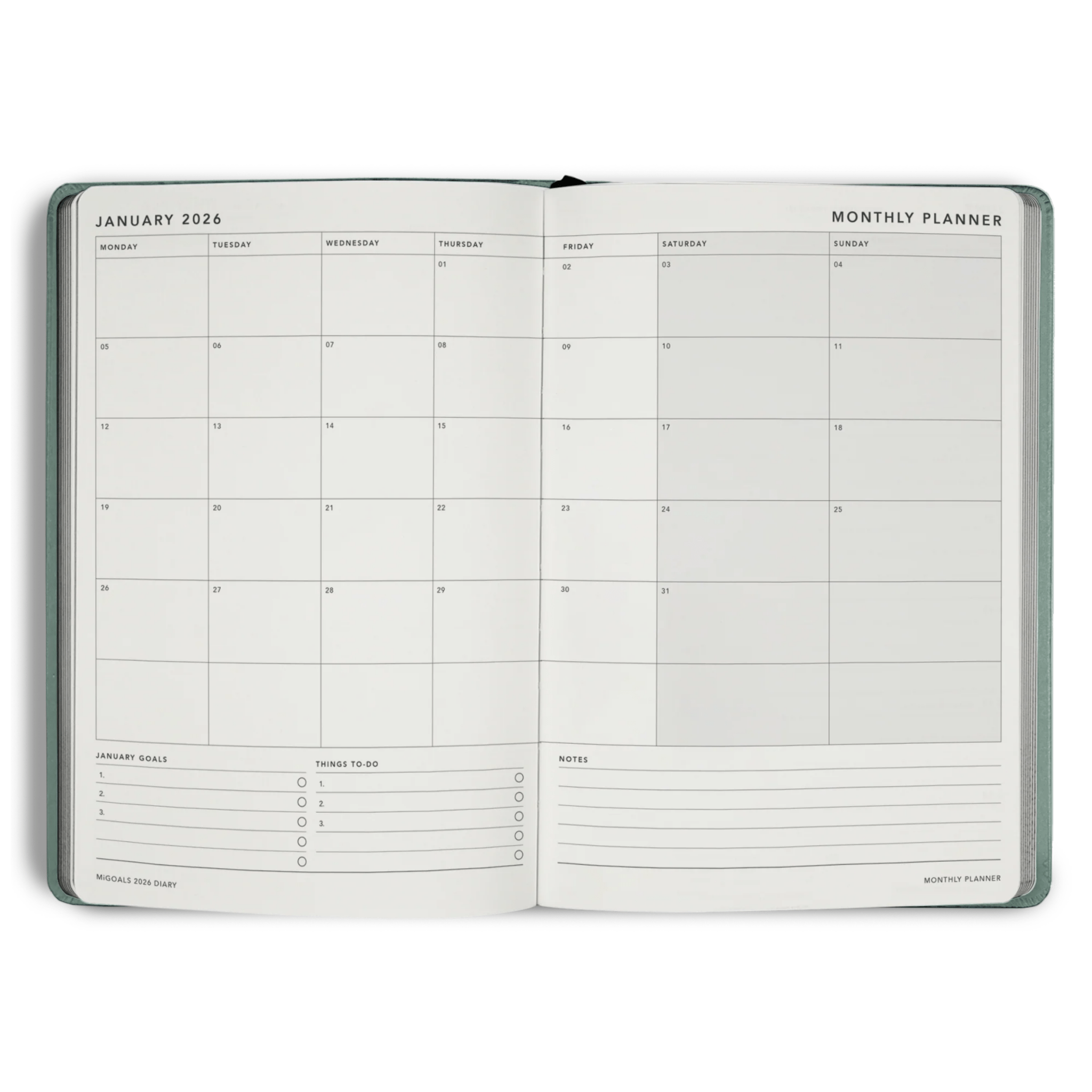 MiGoals - 2026 Sea Green "From the Little Things" Weekly Notes Diary - The Flower Crate