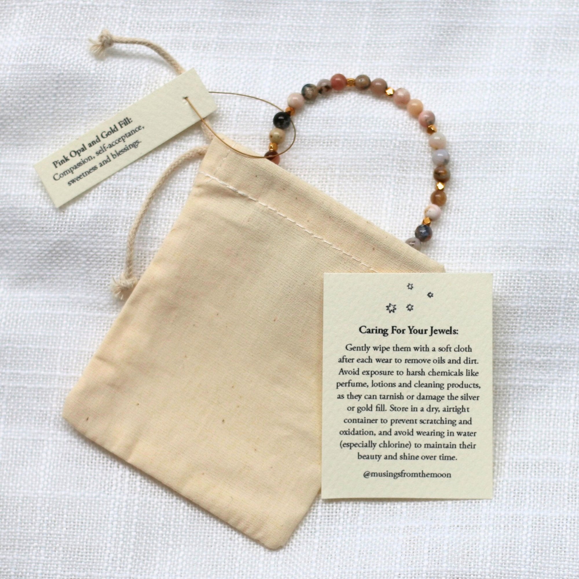 Musings From The Moon - Natural Gemstone Bracelet, Pink Opal - The Flower Crate