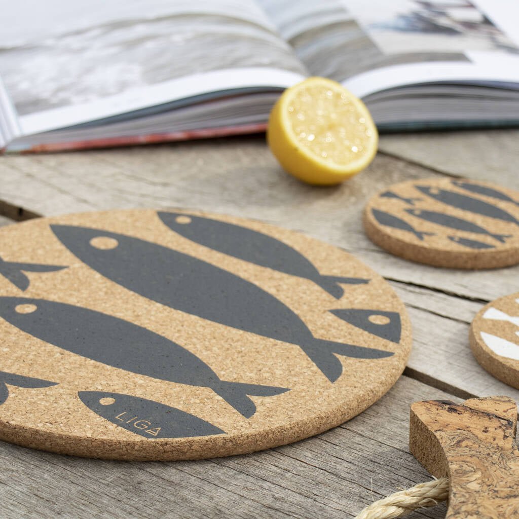 Natural Cork Placemats - Grey Fish - The Flower Crate