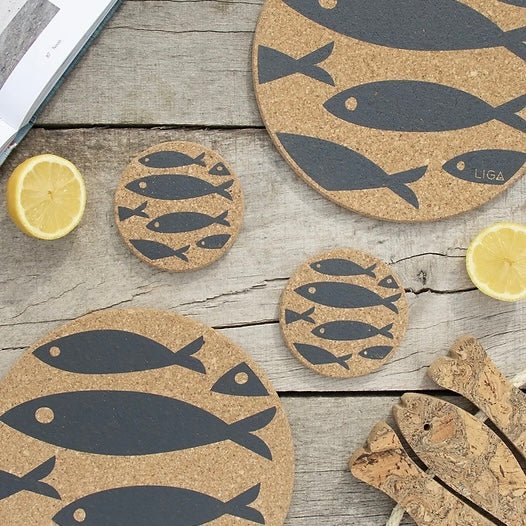 Natural Cork Placemats - Grey Fish - The Flower Crate