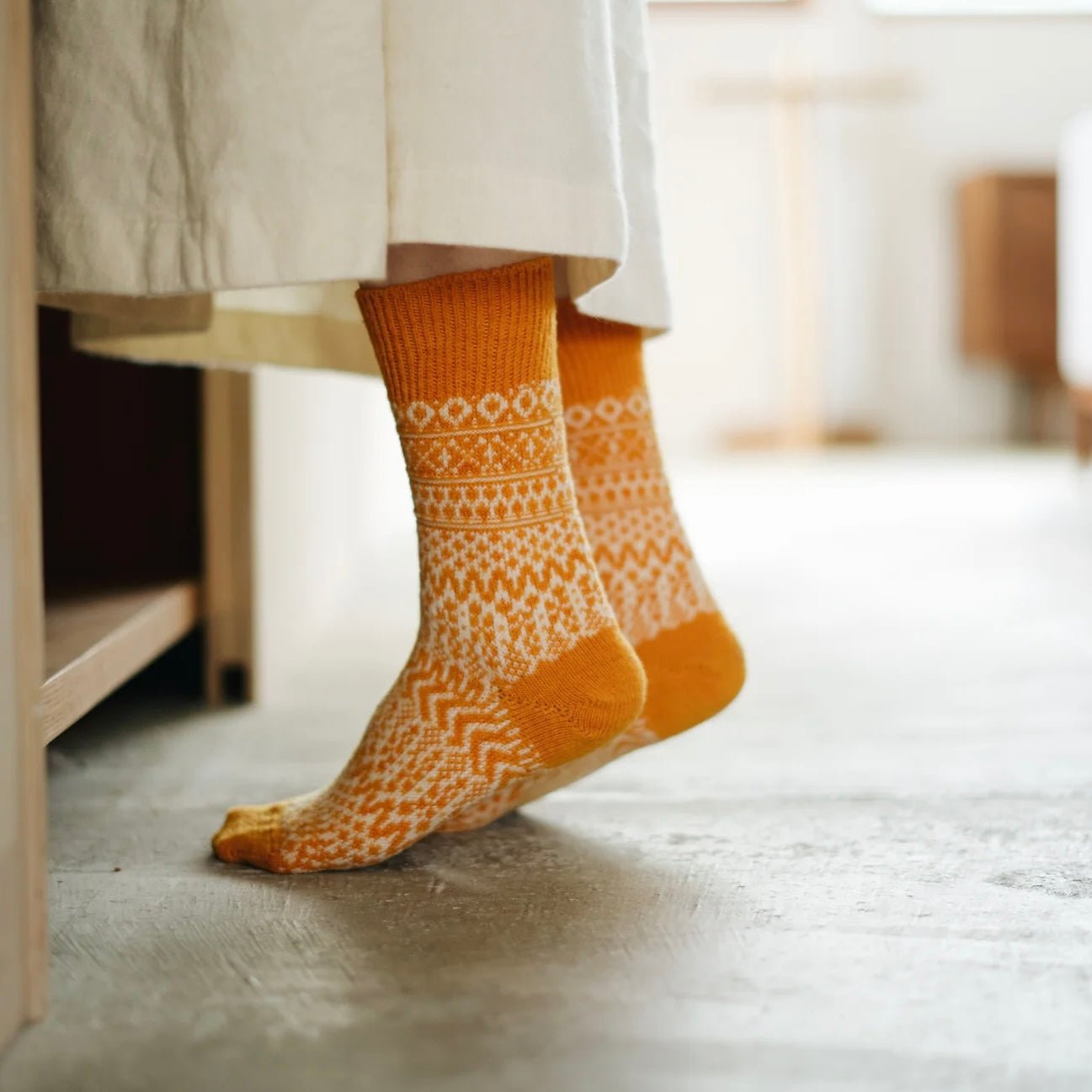 Nishiguchi Kutsushita - Oslo Lantern Orange Wool Socks - The Flower Crate