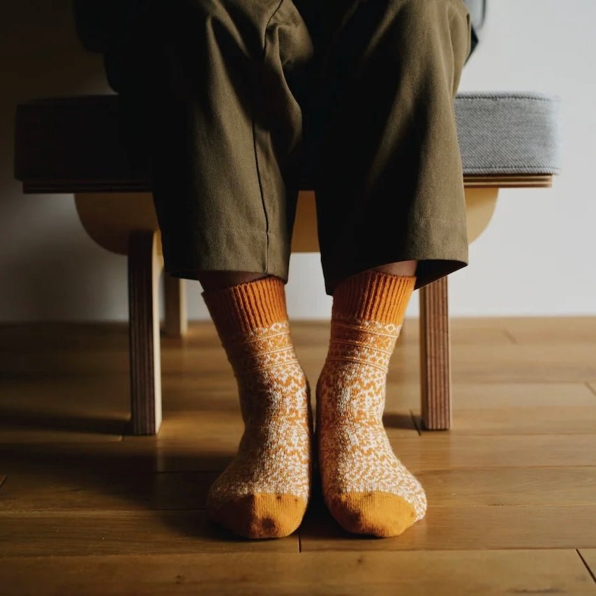 Nishiguchi Kutsushita - Oslo Lantern Orange Wool Socks - The Flower Crate