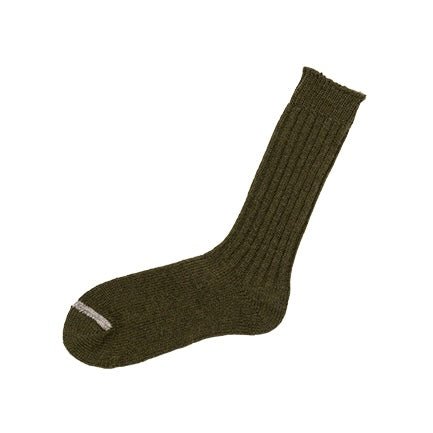 Nishiguchi Kutsushita - Praha Wool Ribbed Socks, Khaki - The Flower Crate